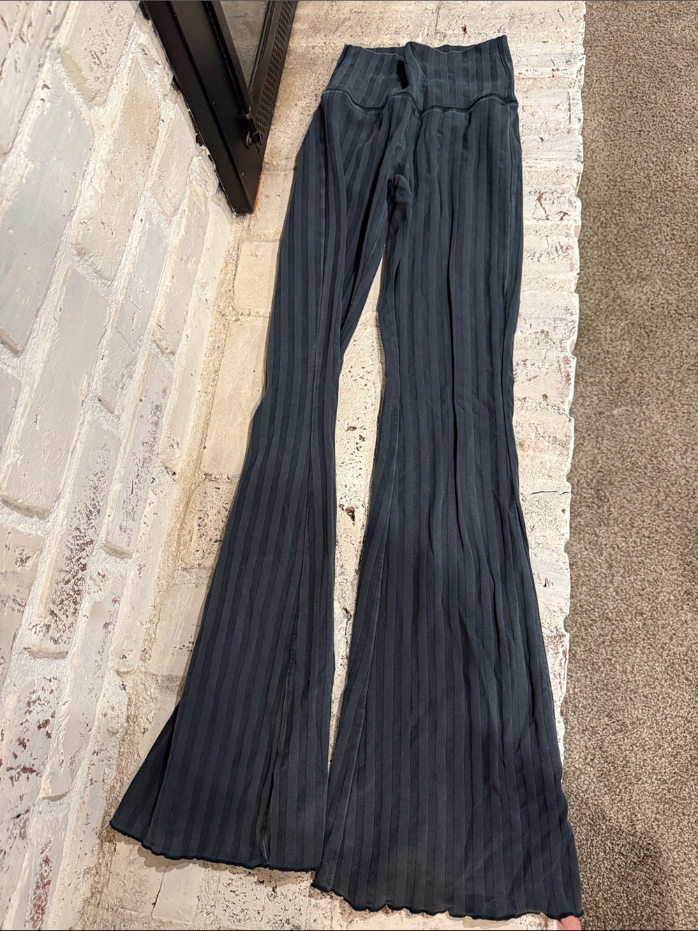 High-Rise Black Ribbed Flare Pants - Women